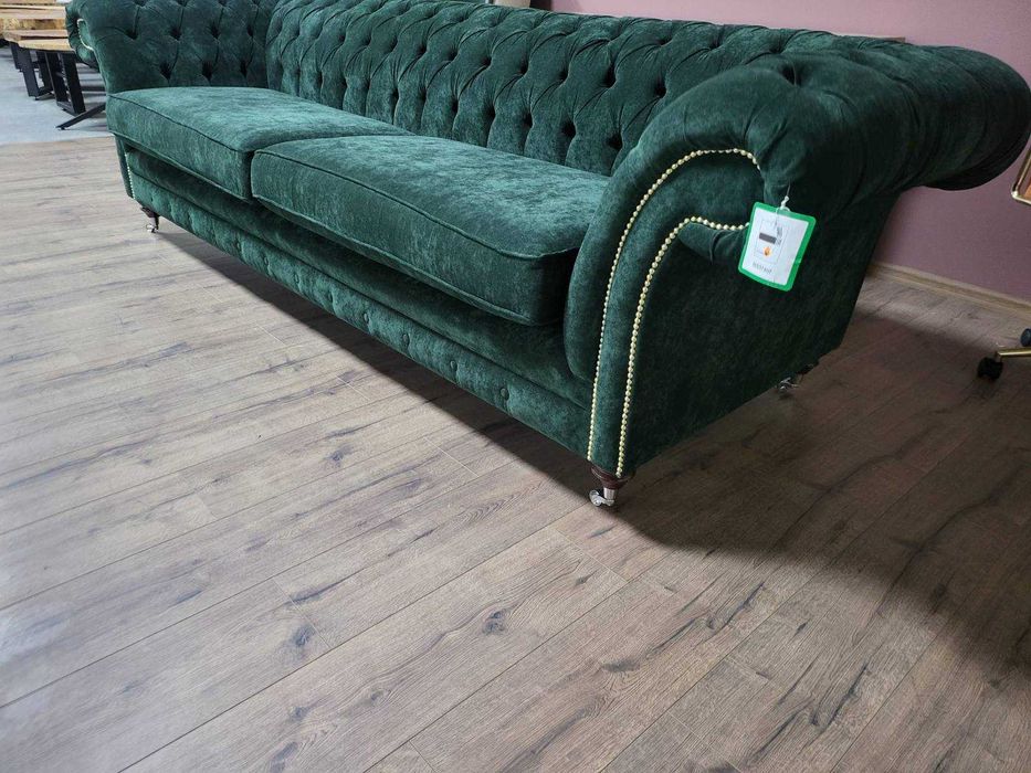 Голям зелен диван от плат Честърфийлд - четворка
