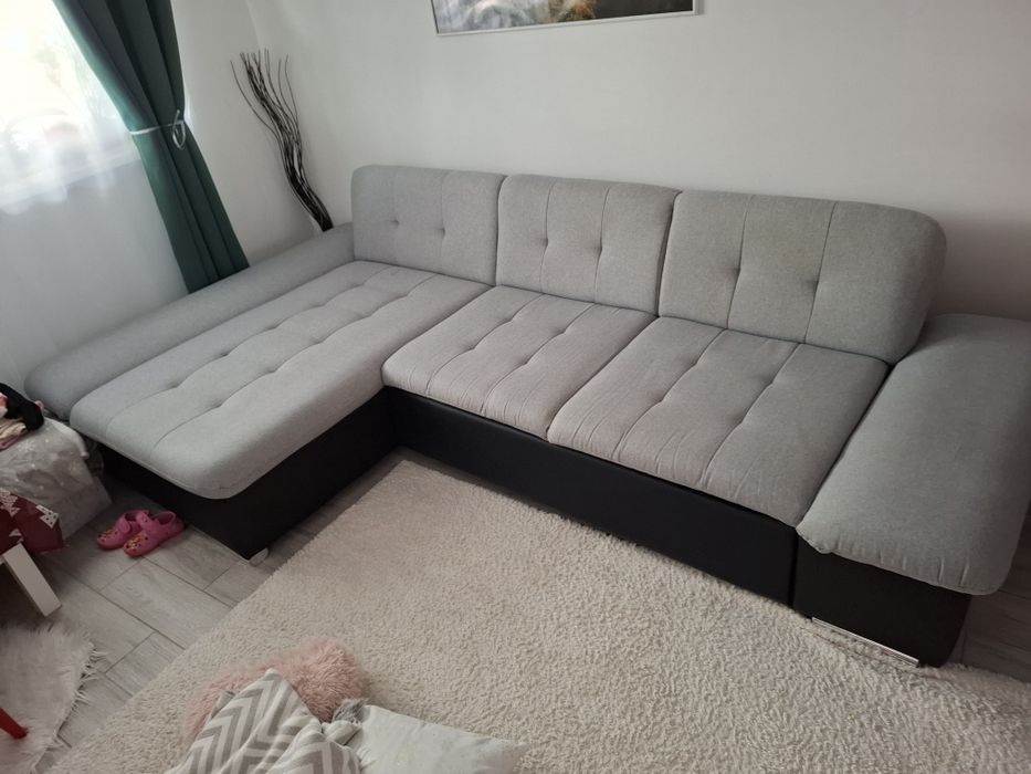 Coltar rabatabil gri cu lada de depozitare