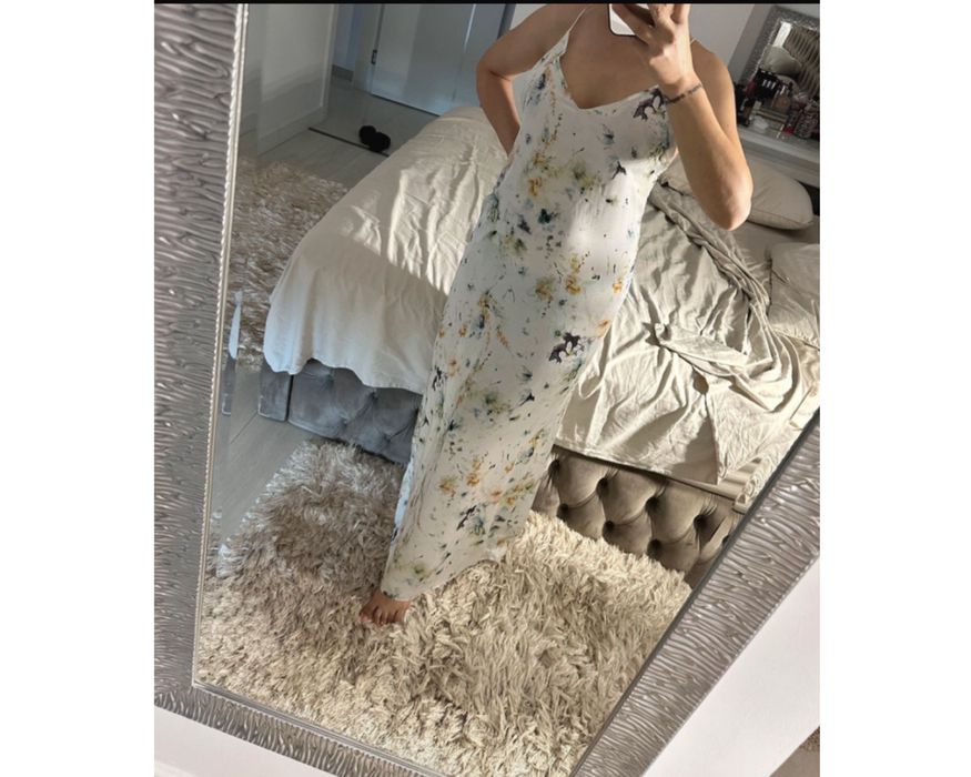 Rochie maxi lunga inflorata de vara material sidefat Zara marimea M