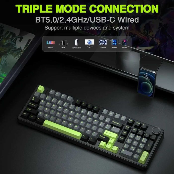 Tastatura mecanica noua AULA F99 PRO Hotswap RGB - wifi 2.4Ghz, BT, wired cu acumulator de 8000Mah