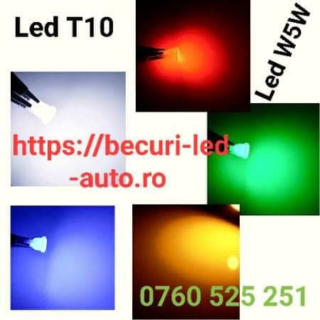 Becuri Led T10-W5W Alb,Albastru-Blue, Galben,Roșu, Verde