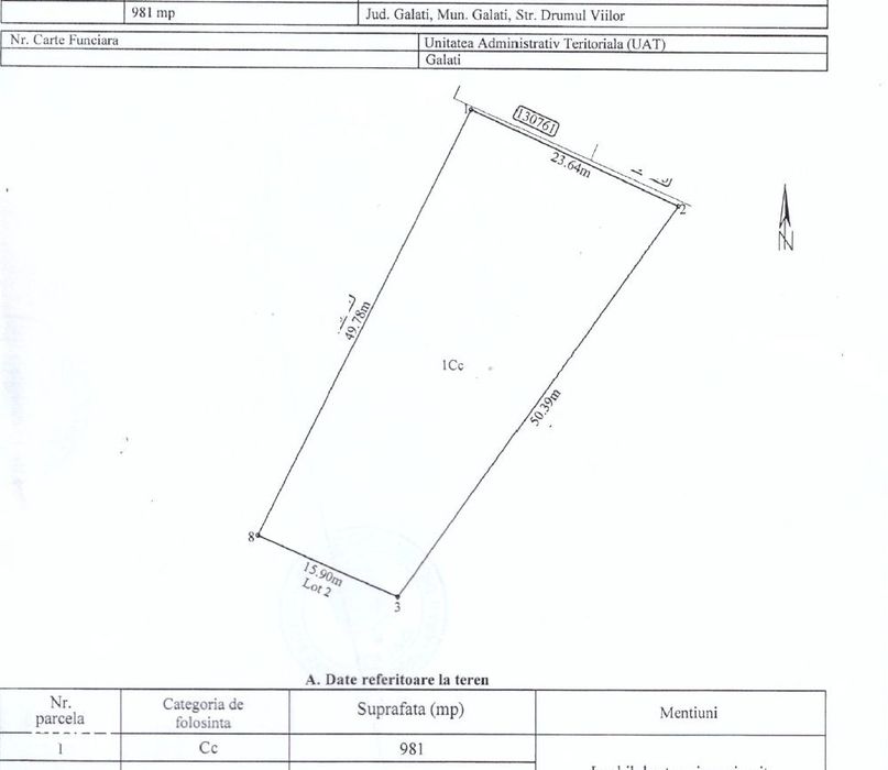 Teren intravilan st 1186 mp langa Drumul de Centura