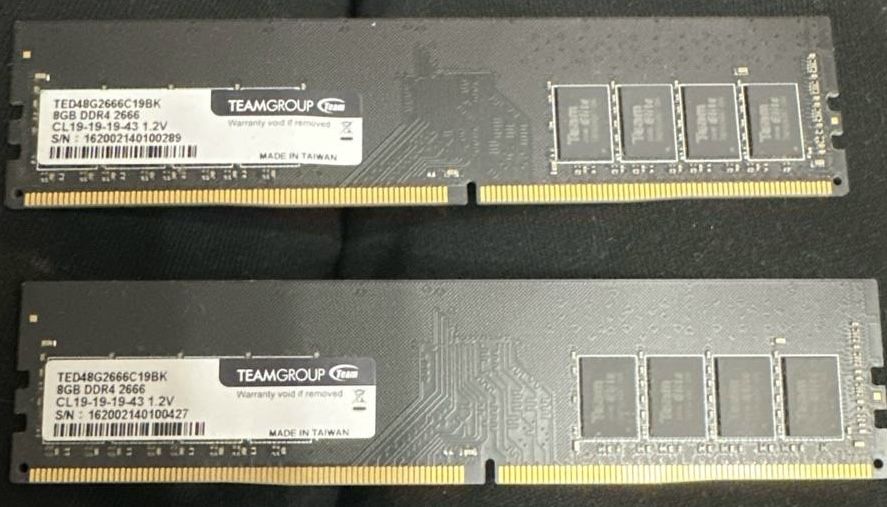 Оперативная память DDR4 на 16GB (2*8GB) 2666MHz CL 19 TeamGroup