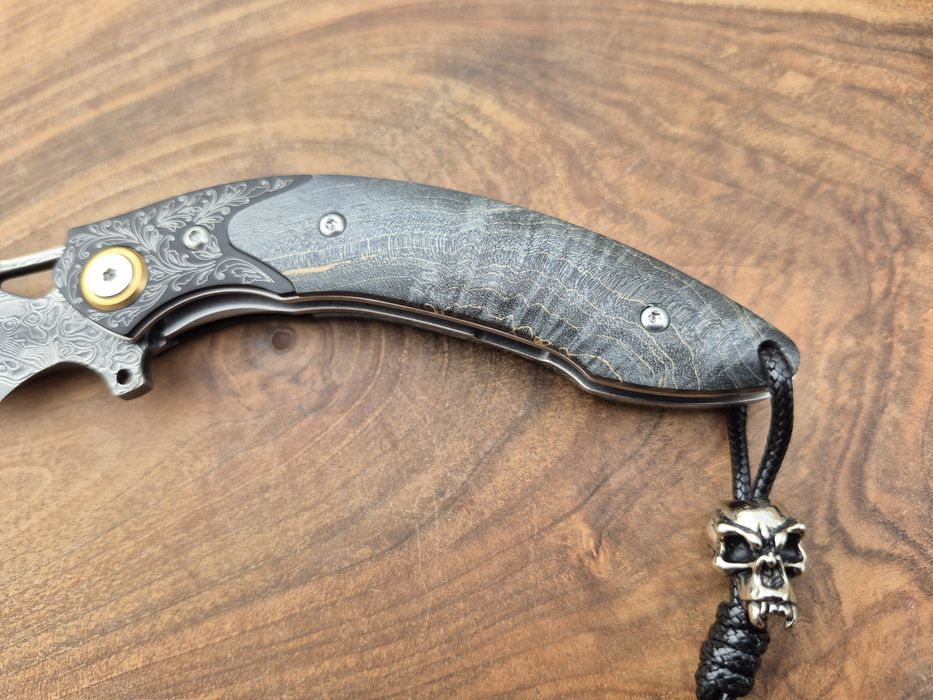 Уникален сгъваем ръчно изработен нож,Дамаска стомана VG10 с кания,SD14