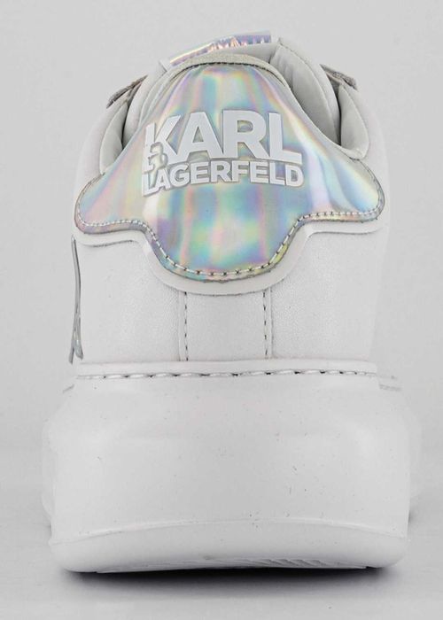 Karl Lagerfeld - Кожени спортни обувки с метално лого, Бял, Сребрист