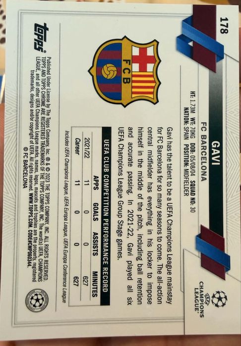 Gavi Aqua Blue Refractor – Topps Chrome (FC Barcelona)