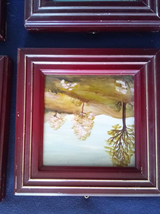 четири малки картини маслена живопис много стари,запазени