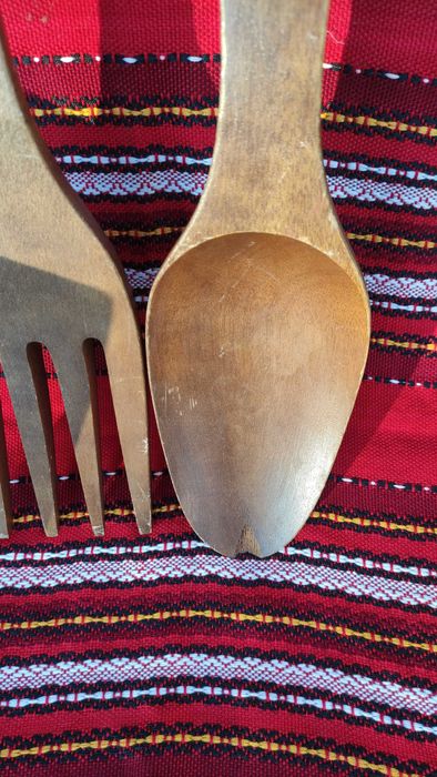 Големи дървени вилица и лъжица -за декорация