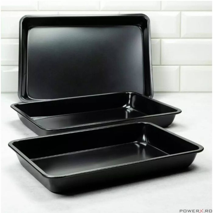 Set 3 tavi de copt, marmorate, negru, KingHoff