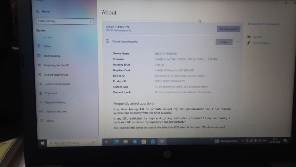 Kompyuter HP Intel Core i3
Xotira 4/1 TB
64 razryad
