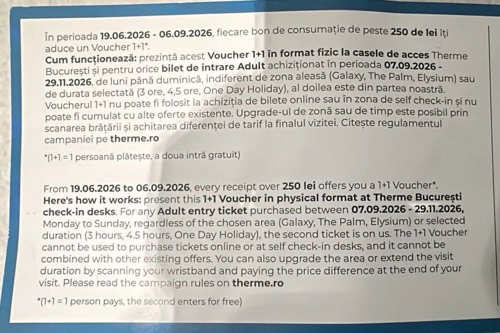 Voucher 1+1 Therme București – al 2-lea adult GRATIS – 50% preț
