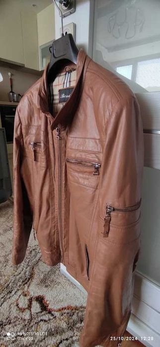 светло кафяво мъжко яке от естествена кожа L