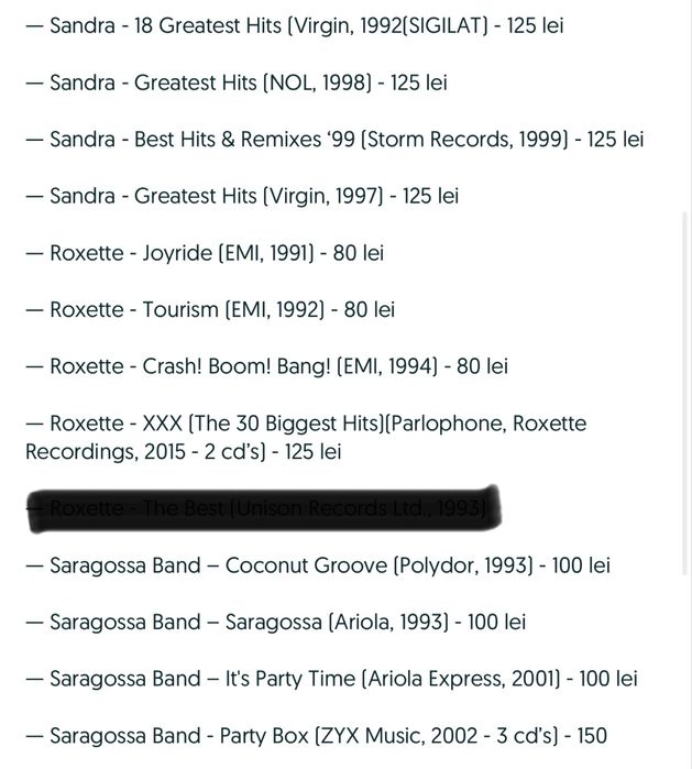 Lot 12 cd-uri originale Sandra/Roxette/Saragossa Band