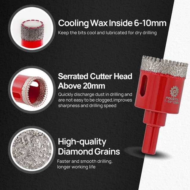 Set burghie diamantate FOCSTOL 11 piese | Găurire gresie, faianță, etc