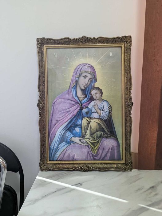 Vând icoană religioasă veche cu Maica Domnului și Pruncul