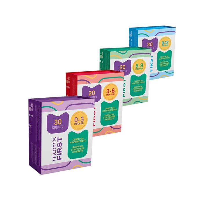 Комплект 4 кутии - образователни карти за бебе и визуална стимулация