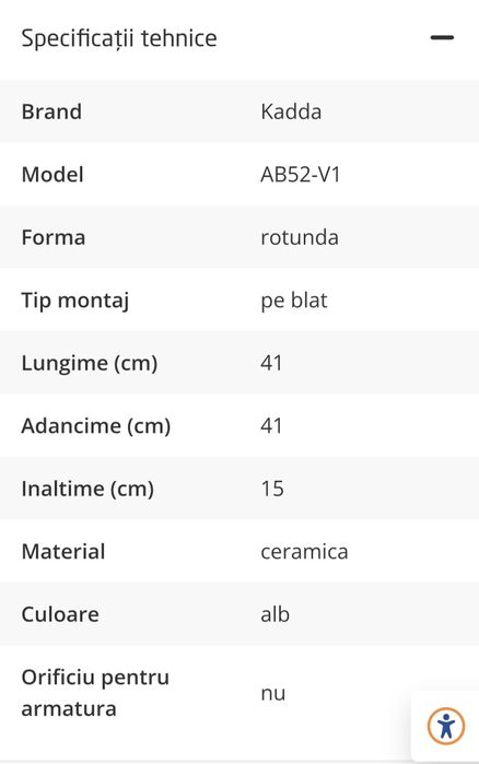 Vând lavoar baie Kadda, montaj pe blat