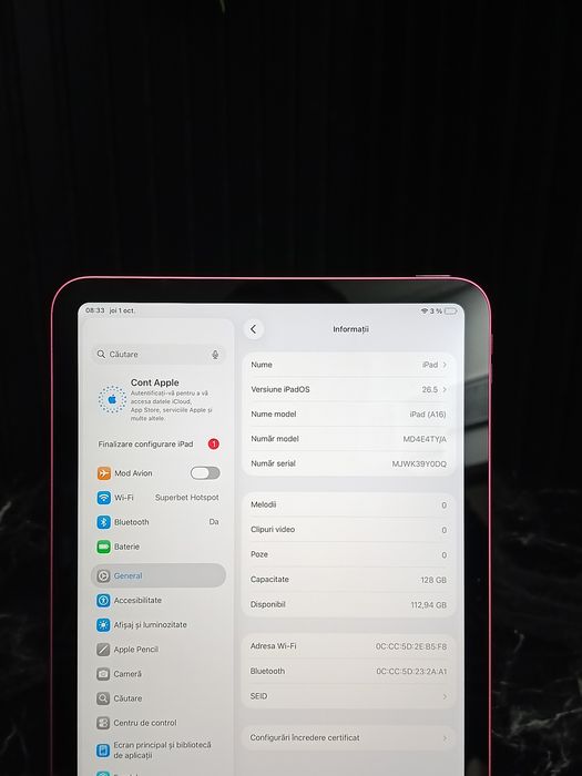 Noble Amanet -Apple iPad 11 (A16) - 128 GB + Pen Pencil 2 + Husa - Baterie 100%