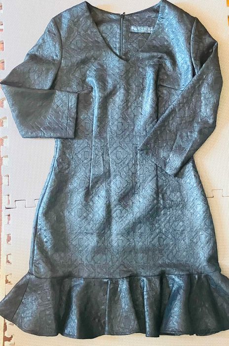 Черна рокля имитация на еко кожа, размер 36