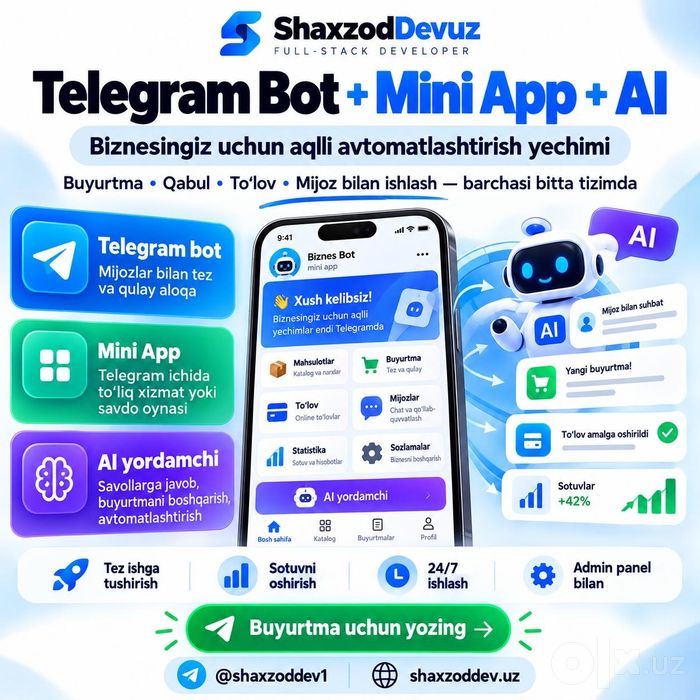 Telegram Mini App yaratish | Telegram Bot | AI Bot | БОТ