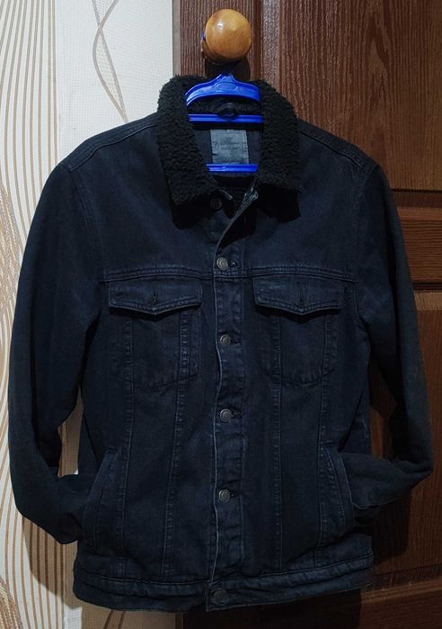 Куртка мужская джинсовая чёрная утеплённая