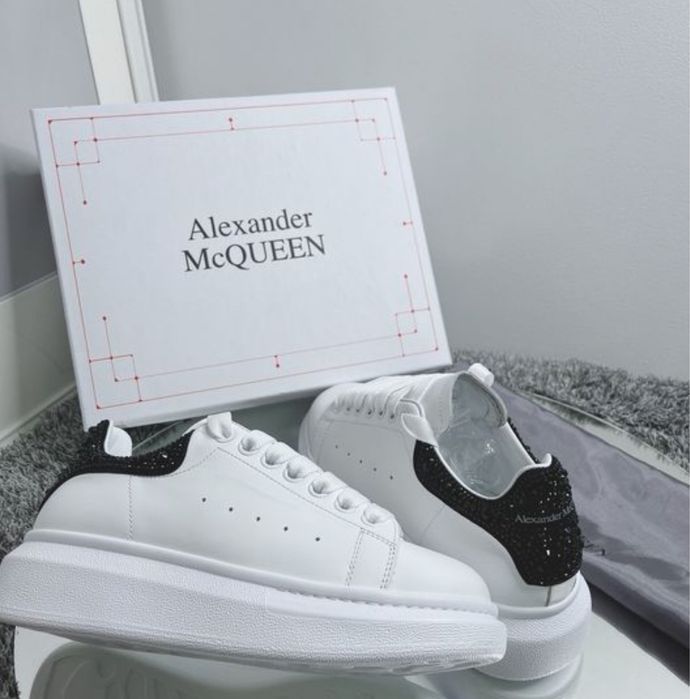 Adidasi Alexander Mcqueen cristals piele naturala custom albi