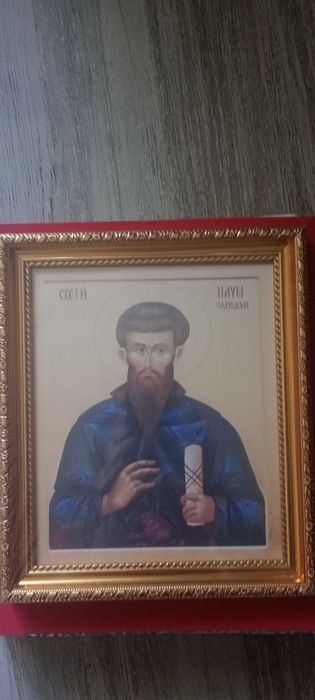 Icoană NOUA litografiată cu Sfântul Naum de la Ohrida 23/27 cm in folie– ramă aurie