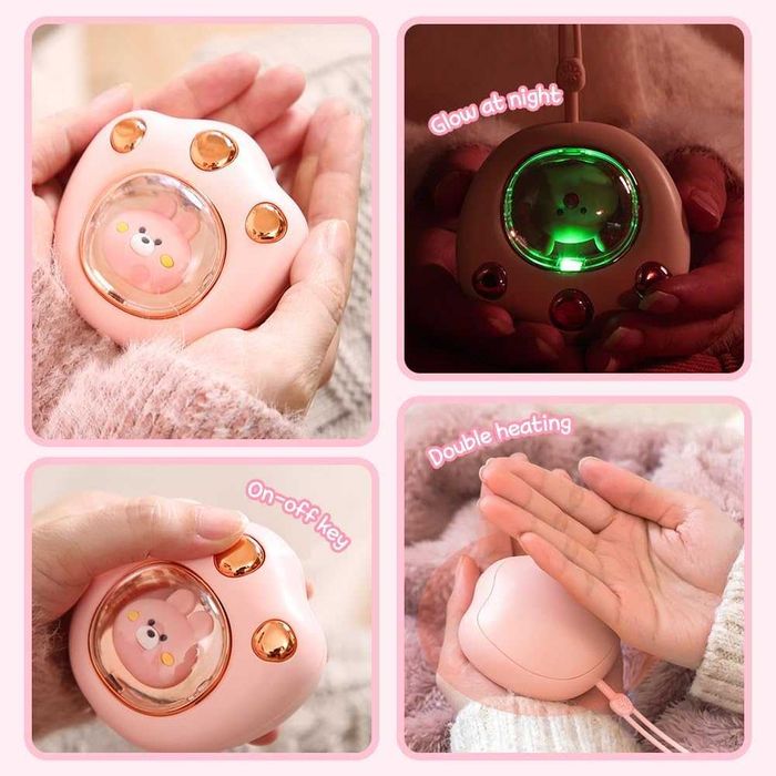 Incalzitor maini labuta de ursulet roz 8x5cm reincarcabil USB 1200mAh