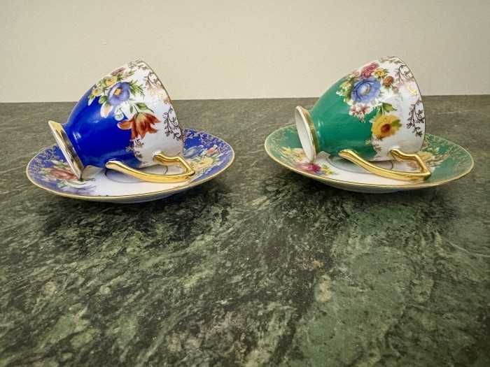 Elegant set cafea-tete a tete-portelan placat cu aur de 22 k-Bavaria Waldershof-Germania