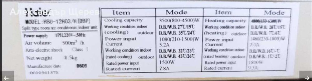Haier HSU-12H03/H (DBP) инверторен климатик 12 000 BTU, 25 - 30 кв. м.(събран фреон)