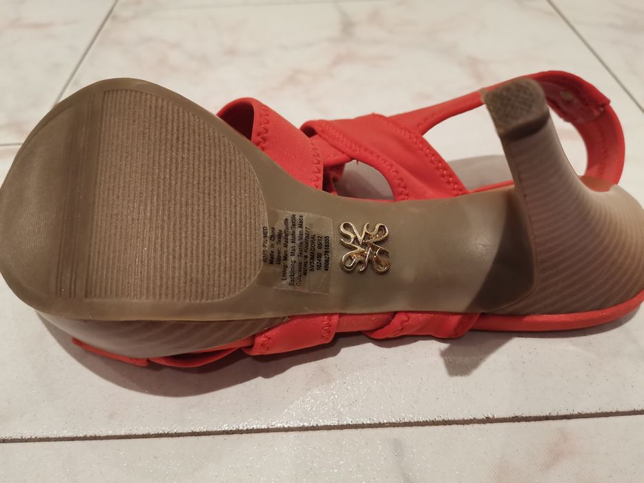 Дамски високи сандали, цвят корал