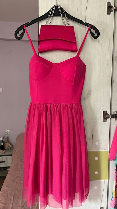 Рокля XS + чанта цвят фуксия
