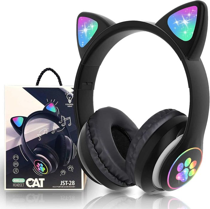Casti Wireless VALA STN28, urechi pisica, luminite rgb
