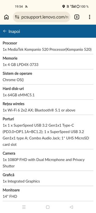 Laptop Lenovo slim 3 Chromebook 14''