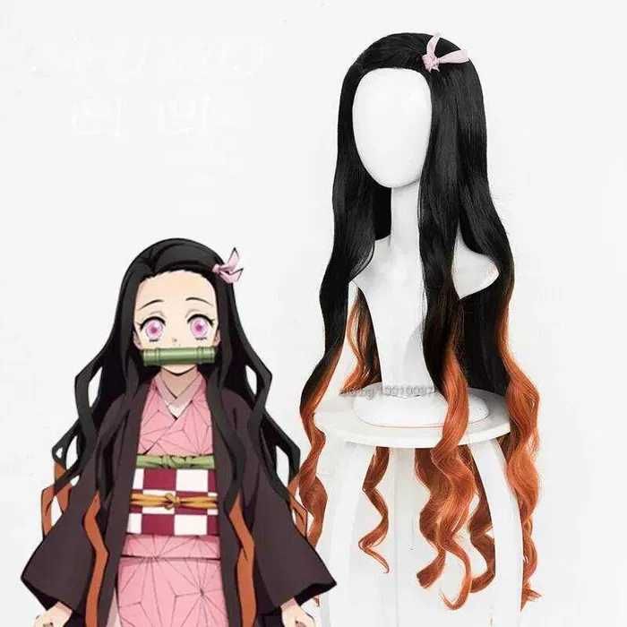 Аниме косплей перука Nezuko Kamado два цвята черно кафява