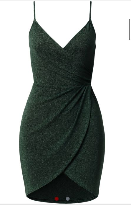 Дамска къса рокля с презрамки и лъскави нишки в зелен цвят