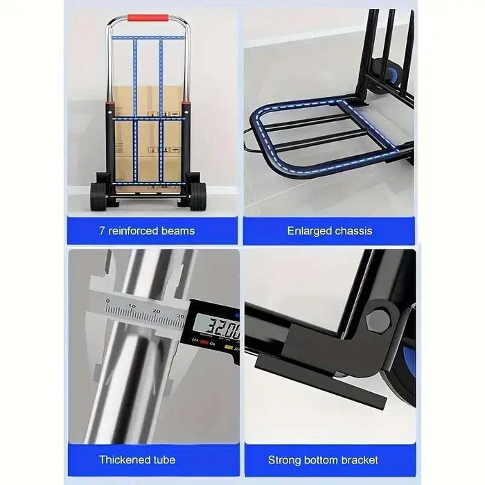 Carut carucior pliabil cadru metalic 90x30x26cm roți dure cu rulmenti rezistente la uzură carat pentru mutare, cumpărături și călătorii. Sarcina 55 Kg