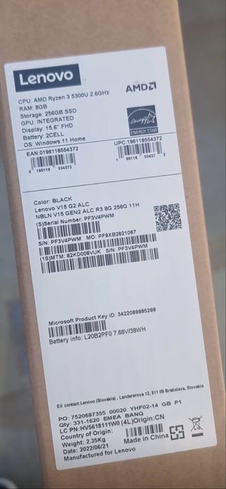 Laptop Lenovo V15 G2 ALC cu procesor AMD Ryzen 3 5300U, 15.6"