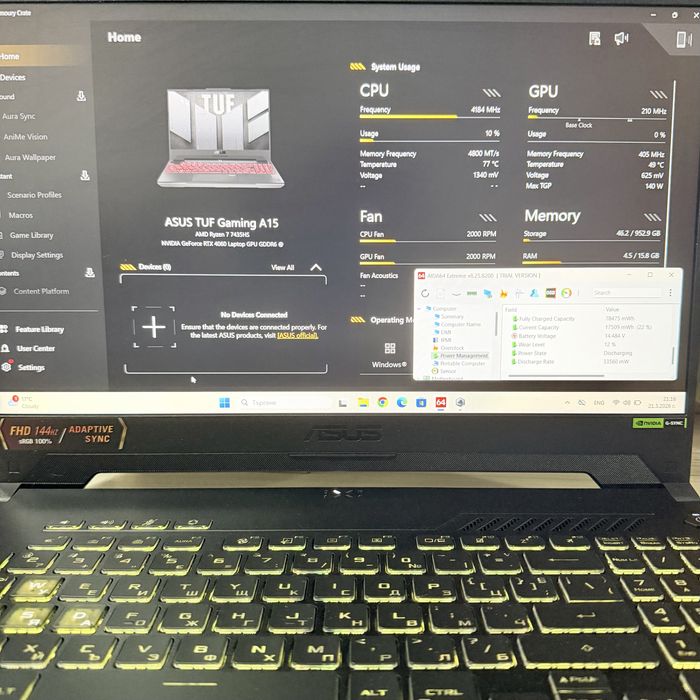 Гаранция ASUS TUF A15/144Hz/RTX 4060 8GB/Ryzen 7 7435HS/16GB DDR5/1TB NVMe/RGB