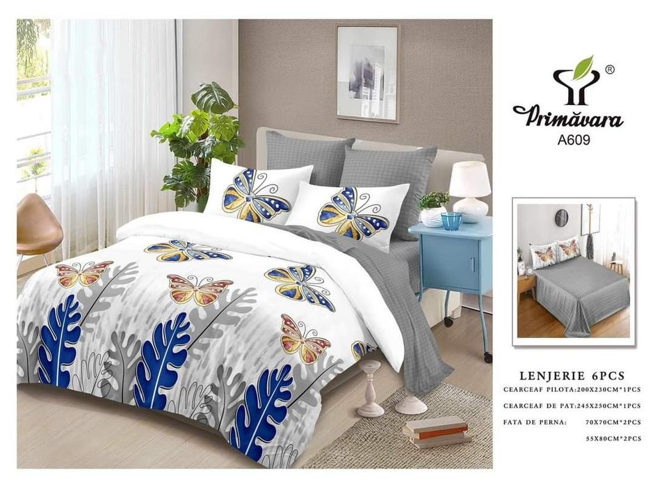 Lenjerie pat finet 6 piese+ pilota 200x230 cm + 2 perne 50x70cm 
Tot