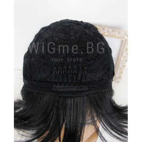 Дълга права черна перука с бретон Амбър