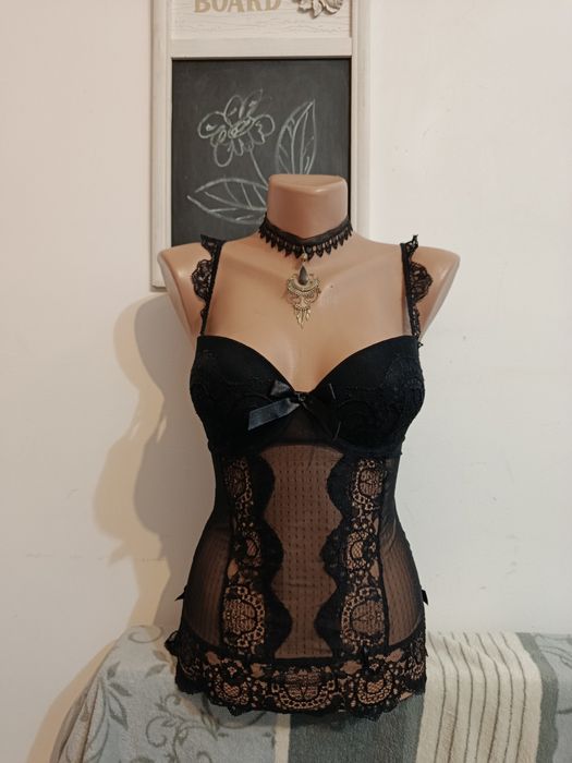Corset lenjerie sexy dantela neagra mărimea XS-S-M reglabil