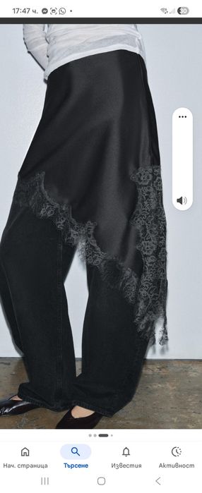 Асиметрична пола от сатен и дантела Zara Зара