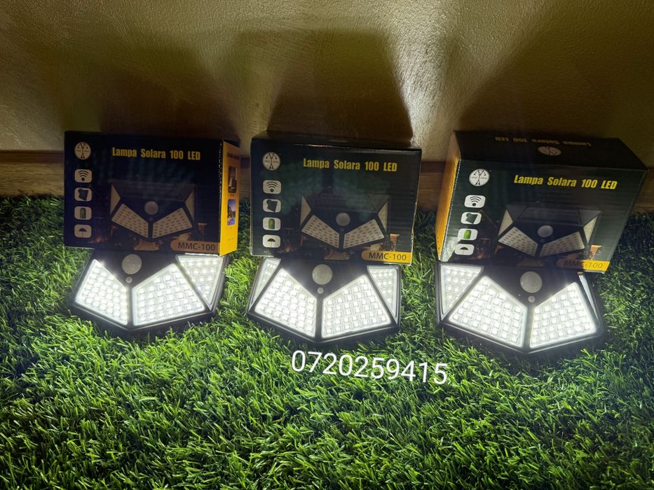 Set 3 Lampi Solare Camping, cu Senzor de Miscare 100 LED-uri