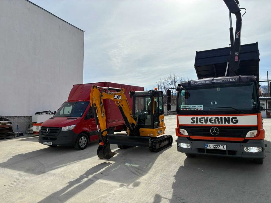 БАГЕР JCB 3.5t,САМОСВАЛ с кран 12t,БУС с борд