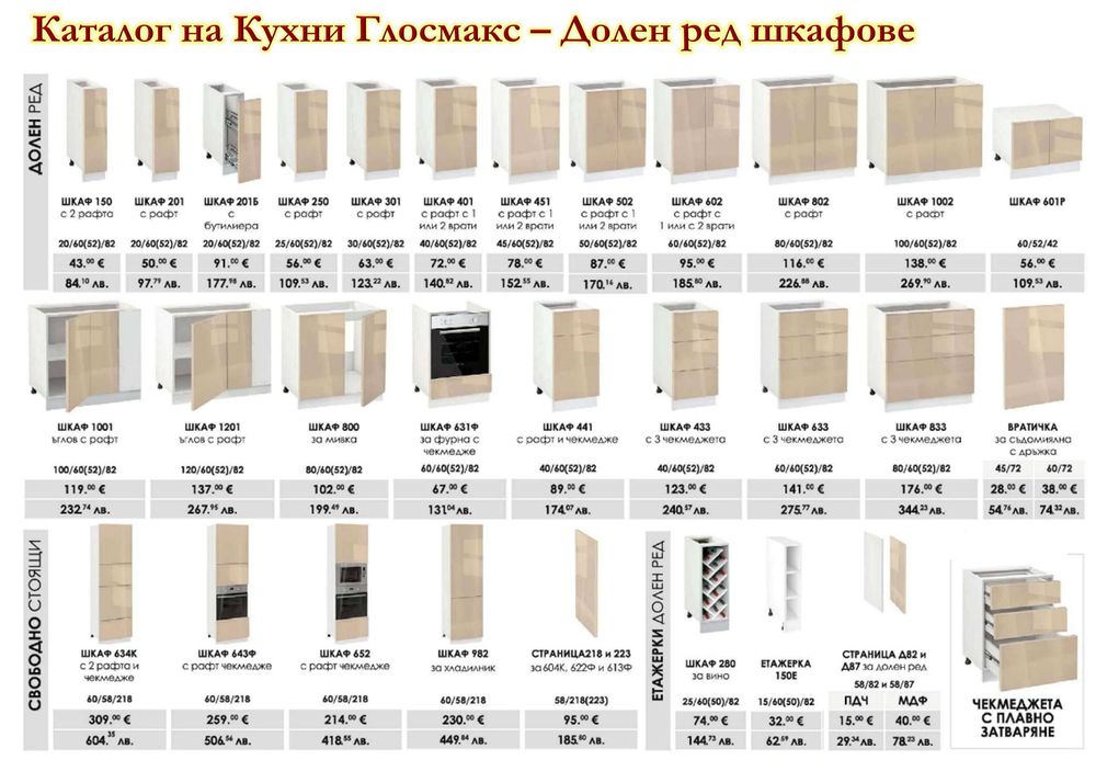Кухня Глосмакс МДФ от модулни шкафове с размери202х300 см с врати Антрацит Гланц. Безплатен индувидуален Проект според размерите на Вашата кухня.