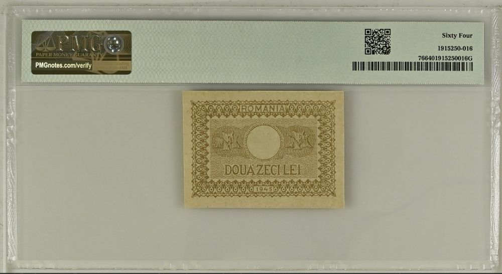 Bancnota gradata PMG 20 lei 1945