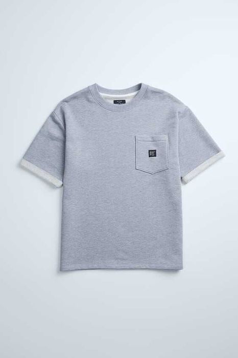Мъжка тениска с джоб Zara, 55% памук, 45% полиестер, Сива, XL