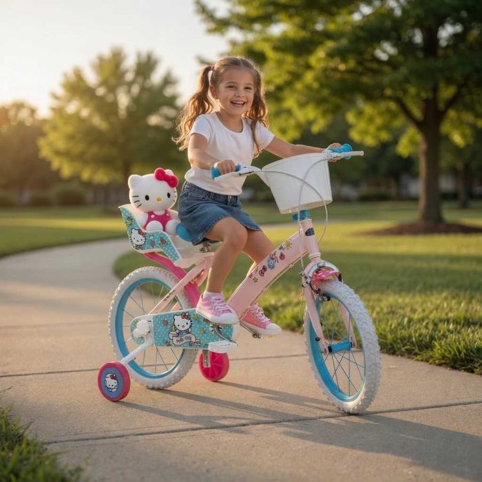 Детски велосипед Hello Kitty/ Bluey 16" с помощни колела, кошница и столче за кукли