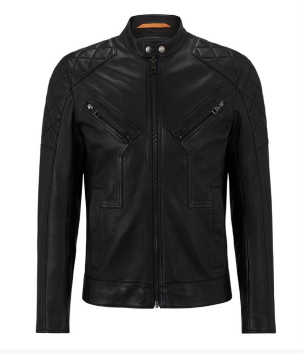 Оригинално мъжко кожено яке BOSS Hugo Boss 52 L черно